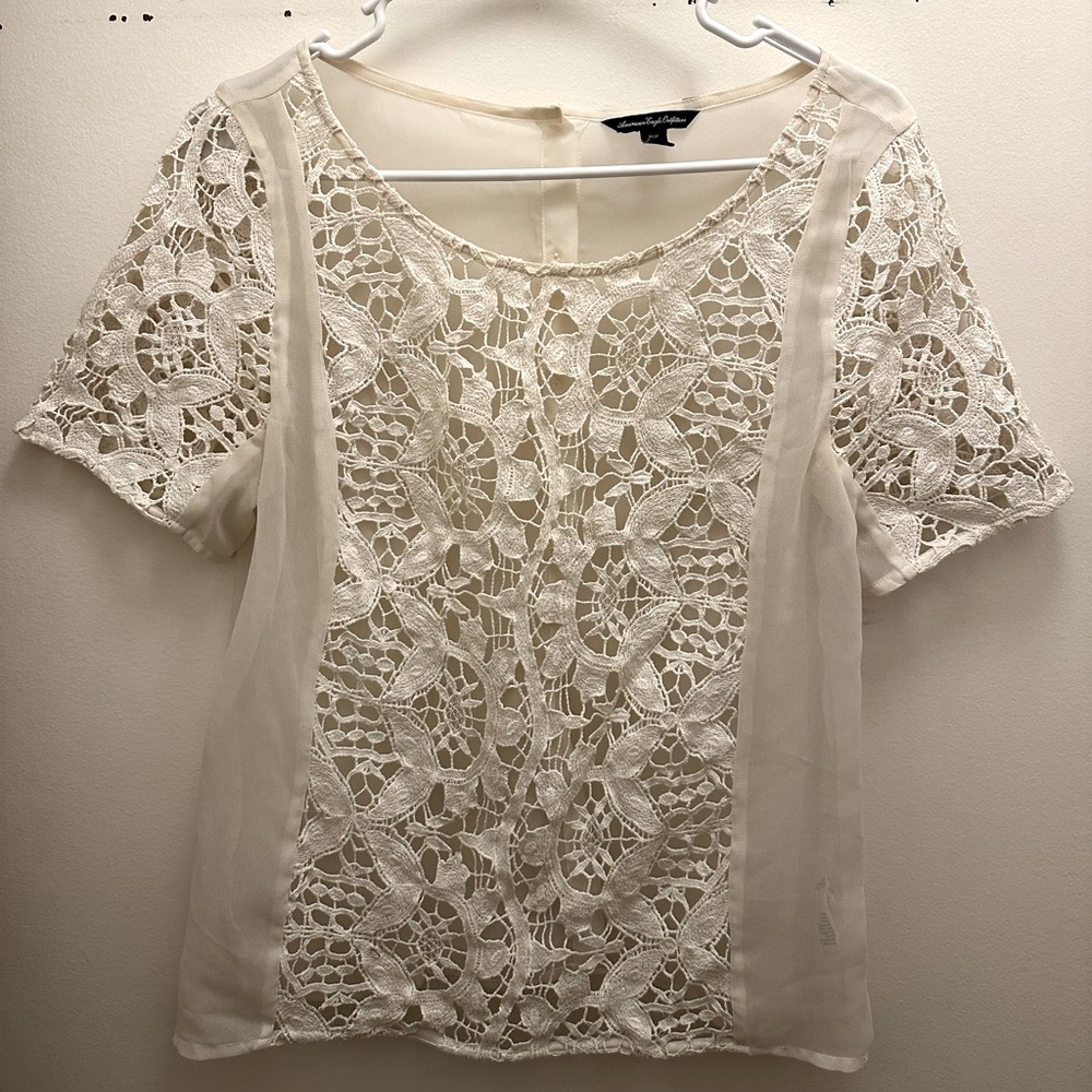 American Eagle Lace White Top